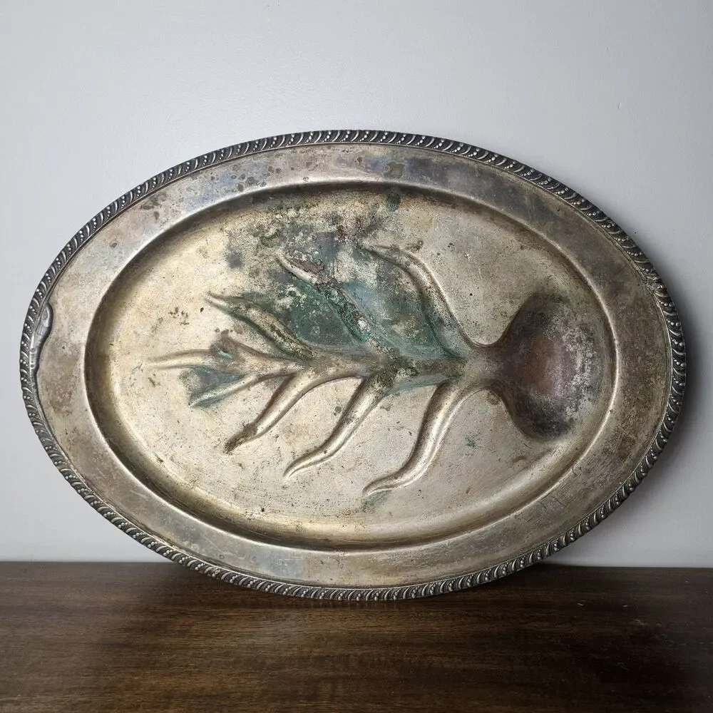 Vintage Wm. Rogers & Son Heavy Patina Silver-Plated Serving Platter Tree of Life